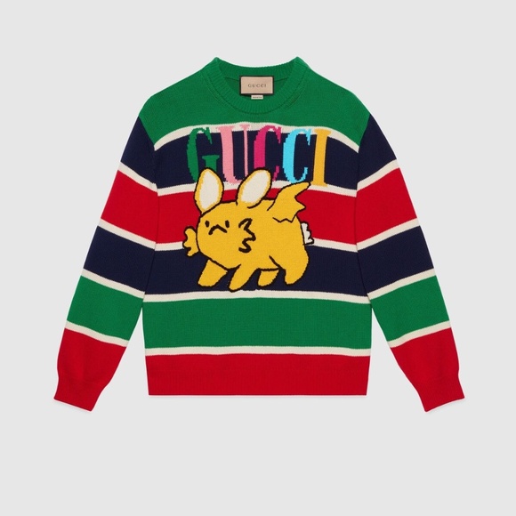 Gucci Other - size M - Gucci Kawaii Striped Intarsia Sweater Green Red Cotton Wool